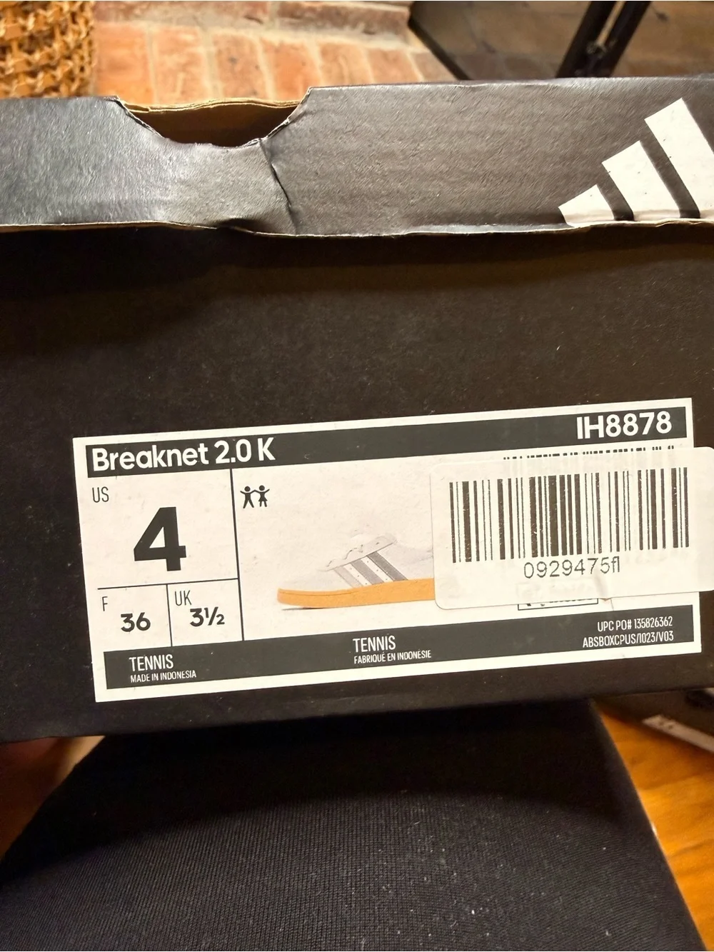 Adidas Breaknet 2.0 K Kids Sneakers White Gray Gum Sole Size 4 Youth NIB